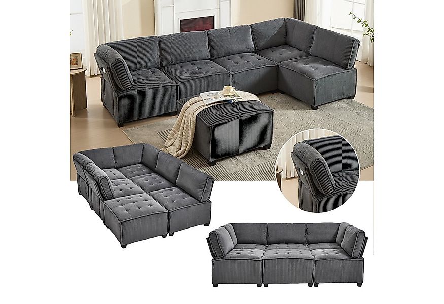 LVHOM Loungesofa Modulares 6er-Sofa mit Ottomane, Großformat U/L-Form + Sch günstig online kaufen