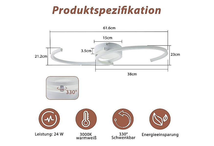 ZMH LED Deckenleuchte Wohnzimmer 24W Deckenlampe Modern 3000K für Flur Küch günstig online kaufen