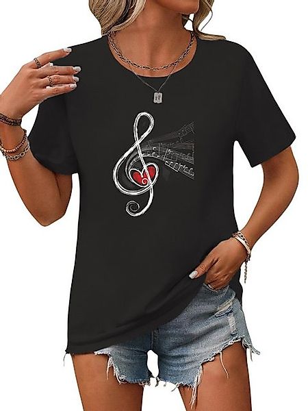 PYL Rundhalsshirt Damen Sommershirt Kurzarm mit Musiknoten Ausgefallene Tee günstig online kaufen