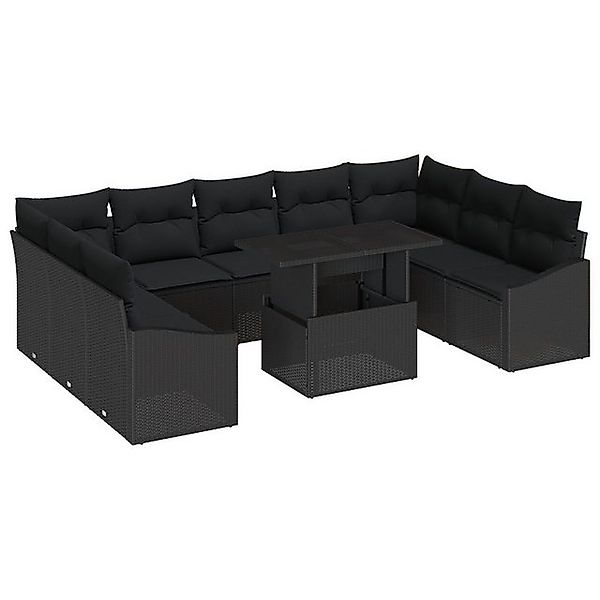 vidaXL Loungesofa 10-teiliges Garten-Sofa-Set mit Kissen Schwarz Poly-Ratta günstig online kaufen