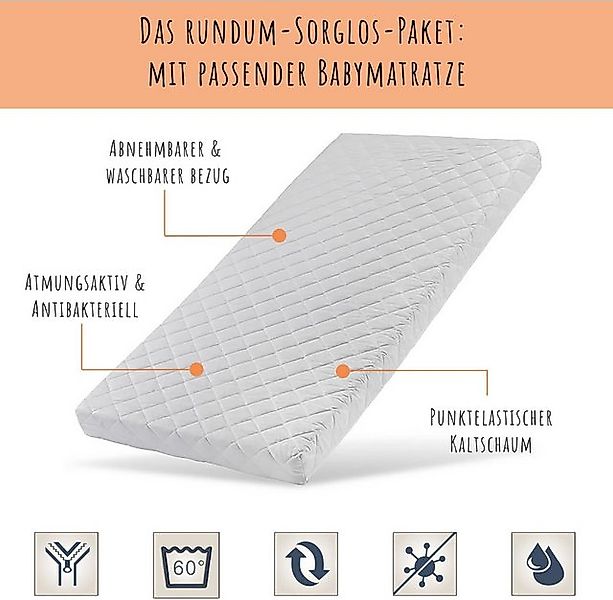Kids Collective Babybett umbaubar zu Kinderbett 60x120/70x140cm mit Schubla günstig online kaufen