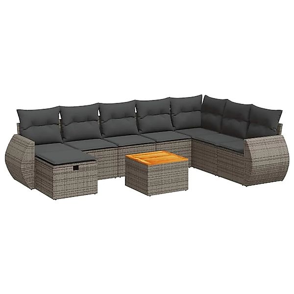 vidaXL 9-Tlg Garten-Sofagarnitur mit Kissen Grau Poly Rattan 3325861 günstig online kaufen