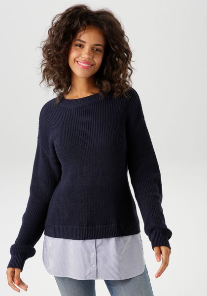 Aniston CASUAL Strickpullover mit gestreiftem Bluseneinsatz günstig online kaufen