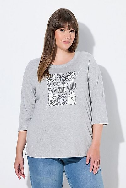 Ulla Popken T-Shirt Shirt Blätter Rundhals 3/4-Arm Biobaumwolle günstig online kaufen