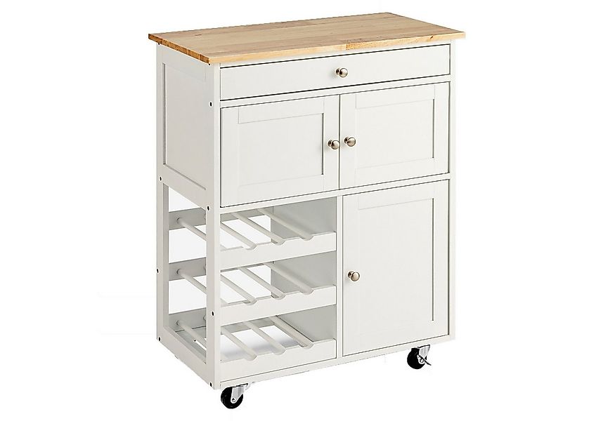 COSTWAY Küchenwagen, mit Arbeitsplatte, Servierwagen mit Weinregalen, Holz günstig online kaufen