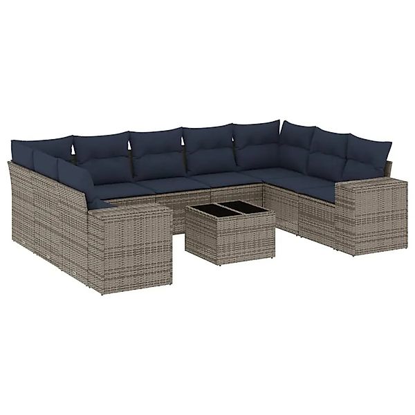vidaXL 10-Tlg Gartensofa-Set mit Kissen Grau Polyrattan 3223010 günstig online kaufen