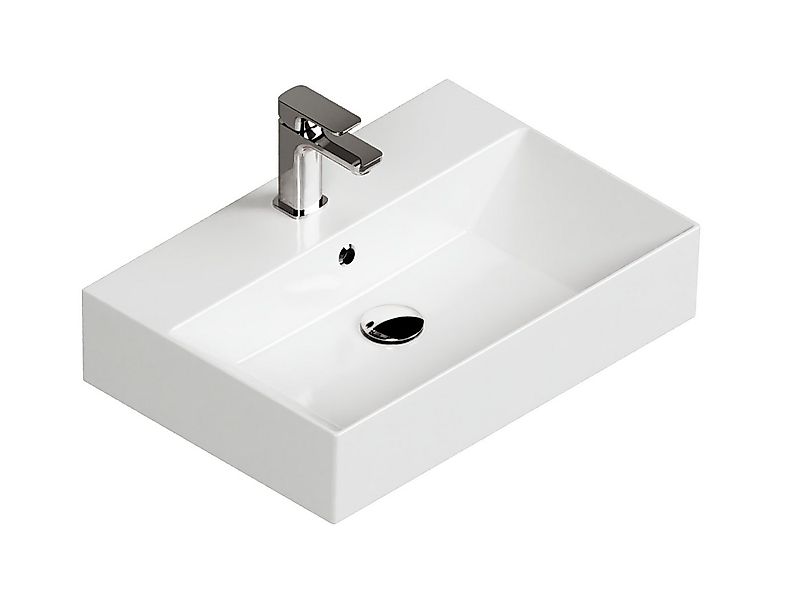 Aqua Bagno Aufsatzwaschbecken Waschbecken 60cm weiß eckig wandhängend Wasch günstig online kaufen