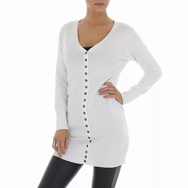 Ital-Design Strickjacke Damen Freizeit Stretch Longpullover in Weiß günstig online kaufen