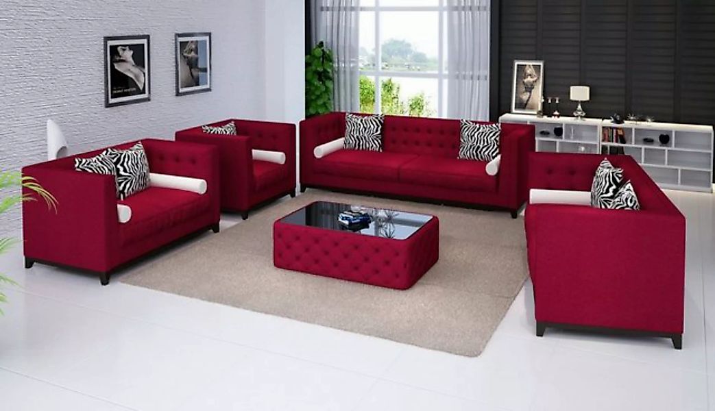 JVmoebel Sofa Rote Chesterfield Sofagarnitur Sofa Couchen Couch 3tlg Sessel günstig online kaufen