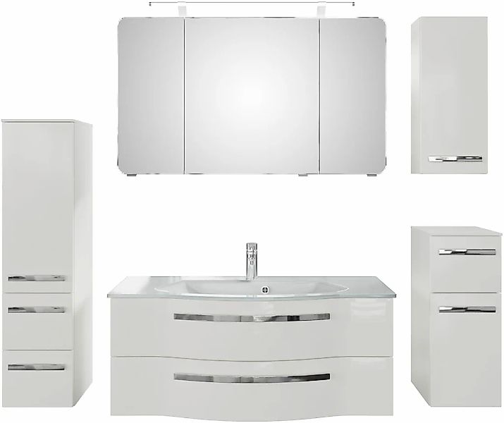 Saphir Badmöbel-Set "Serie 4005, vormontiert, Glaswaschbecken, Spiegelschra günstig online kaufen
