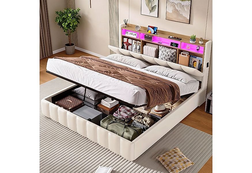 KIMENICH Polsterbett mit LED Beleuchtung und Ladefunktion (1-tlg., Ohne Mat günstig online kaufen