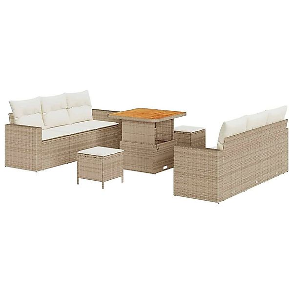 vidaXL Garten-Sofa-Set Höhenverstellbar 9-Tlg Beige Poly Rattan 3361566 günstig online kaufen