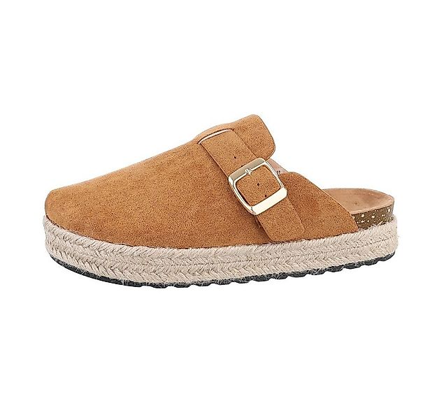 Ital-Design Damen Mules Freizeit Pantolette Flach Pantoletten in Camel günstig online kaufen