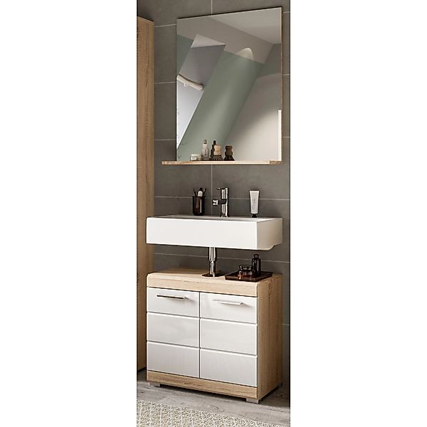 Inn.Furn Badmöbel Set 2-teilig in Weiß Hochglanz und Eiche 60 cm Mambo günstig online kaufen