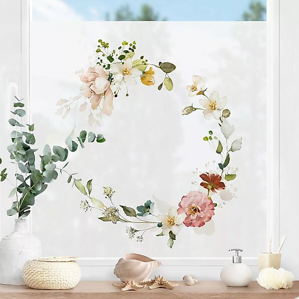 Fensterfolie Zarter Aquarell Blütenkranz günstig online kaufen