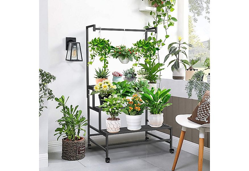 Sunicol Blumenständer Pflanzenregal outdoor mit Rad, Rostschutz Metall Blum günstig online kaufen