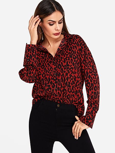 Kragenhemd mit Leopardenmuster in Rot günstig online kaufen