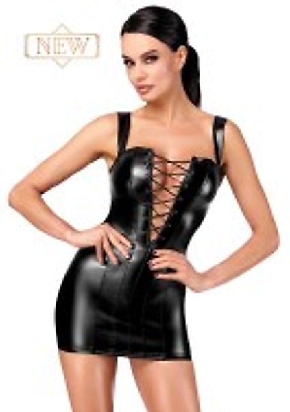 Schwarzes Wetlook-Minikleid mit Schnürung günstig online kaufen