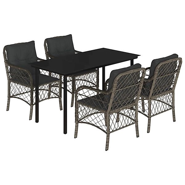 vidaXL 5-Tlg Garten-Essgruppe mit Kissen Grau Poly Rattan 3212133 günstig online kaufen