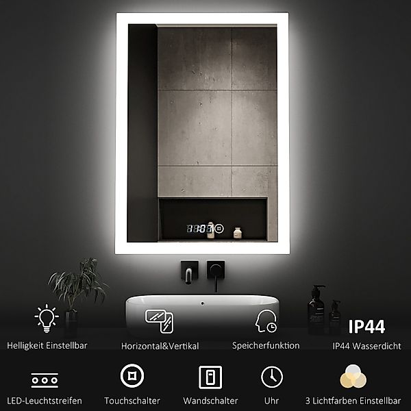 WDWRITTI Badspiegel LED Badspiegel Touch 50x70 günstig online kaufen