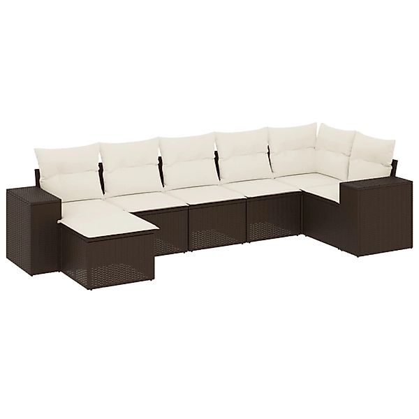 vidaXL 7-Tlg Garten-Sofagarnitur mit Kissen Braun Poly Rattan 3255220 günstig online kaufen