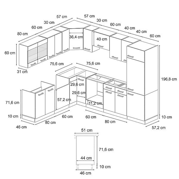 Vicco R-Line Eckküche Goldkraft Eiche/Weiß 227 x 287 cm AP Anthrazit ohne E günstig online kaufen