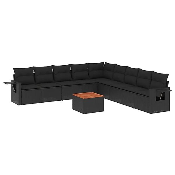 vidaXL 10-Tlg Garten-Sofagarnitur mit Kissen Schwarz Poly Rattan 3224606 günstig online kaufen