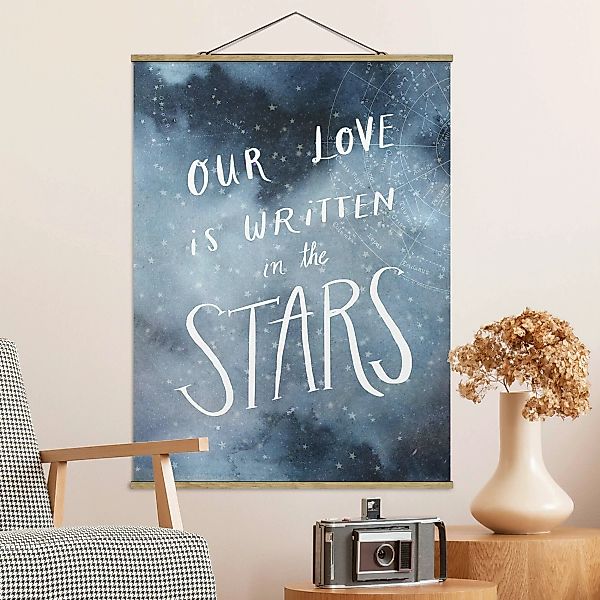 Stoffbild Spruch mit Posterleisten - Hochformat Himmlische Liebe - Sterne günstig online kaufen