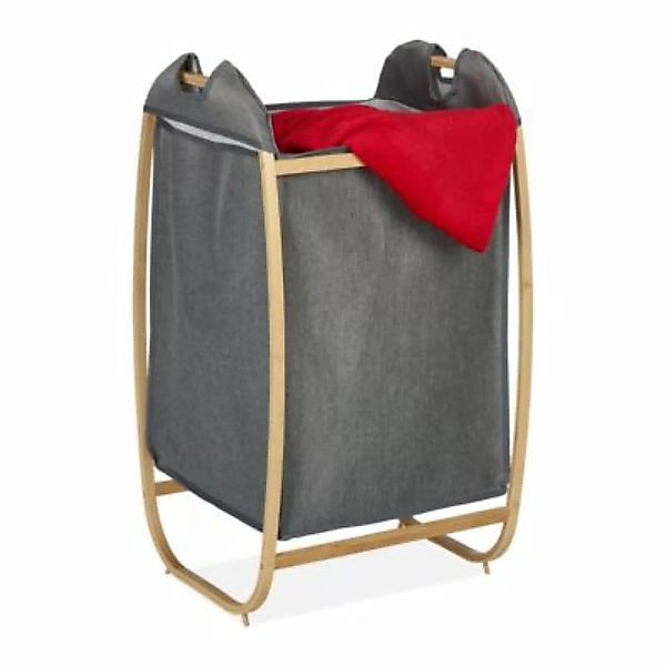 relaxdays Grauer Wäschekorb mit Bambusrahmen grau günstig online kaufen