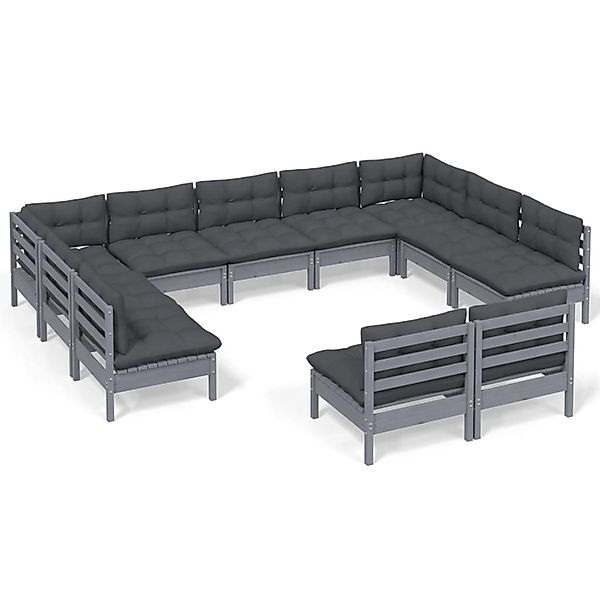 vidaXL 11-tlg Garten-Lounge-Set mit Kissen Grau Kiefer Massivholz Modell 25 günstig online kaufen