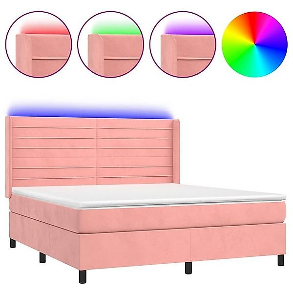 vidaXL Boxspringbett Boxspringbett mit Matratze LED Rosa 160x200 cm Samt Be günstig online kaufen