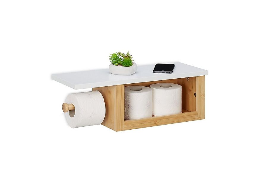 relaxdays Toilettenpapierhalter Bambus Toilettenpapierhalter mit Ablage günstig online kaufen