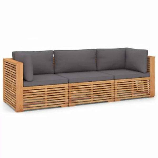 vidaXL 3-Sitzer-Gartensofa mit Kissen Massivholz Teak Ecksofa grau günstig online kaufen