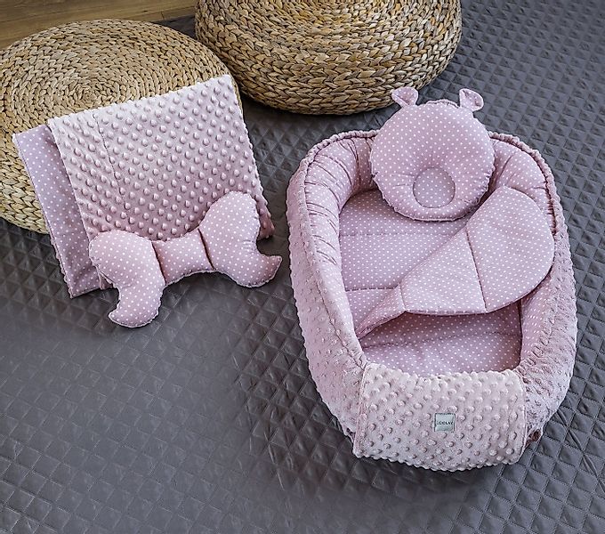 Loolay Bettnestchen Punkte ROSA/ MINKY Altrosa Polar Fleece Babynest Babyau günstig online kaufen