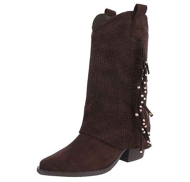 Ital-Design Damen Boots mit Fransen und perforiertem Design Westernstiefel günstig online kaufen