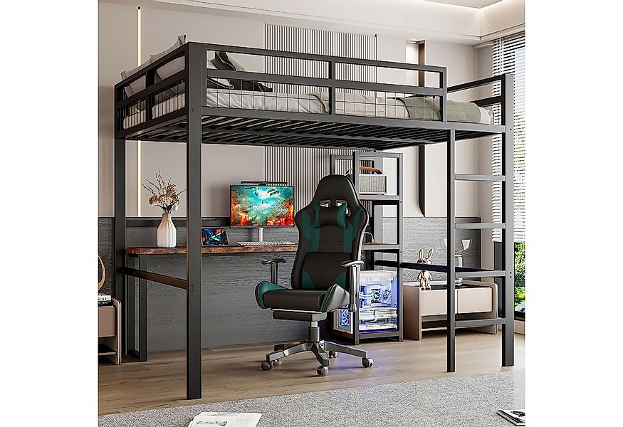 Flieks Hochbett Metallbett 140x200cm mit Rausfallschutz, Schreibtisch mit L günstig online kaufen