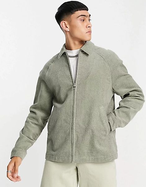 ASOS DESIGN – Harrington-Jacke aus Cord in Grün mit Reißverschluss günstig online kaufen