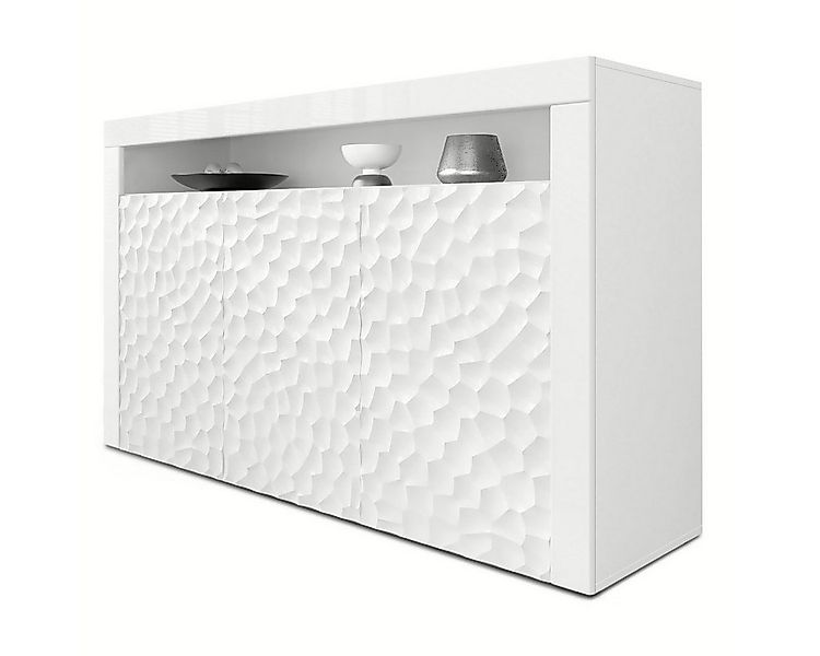 Vladon Sideboard Valencia 3D (Kommode, mit 3 Türen und 1 offenem Fach), Wei günstig online kaufen