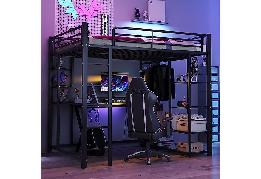 Flieks Hochbett Kinderbett Metallbett 140x200cm mit Tisch und Stauraum günstig online kaufen