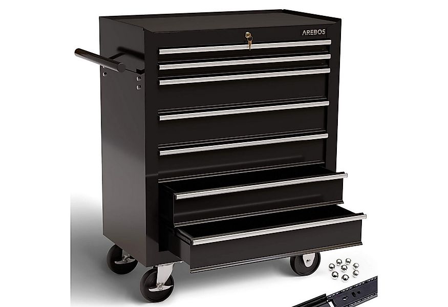 Arebos Werkstattwagen 7-Fächer Rollwagen, Zentral abschließbar mit Antiruts günstig online kaufen
