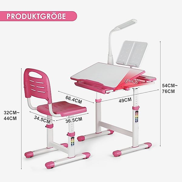 JOYLDIAS Kinderschreibtisch Schülerschreibtisch höhenverstellbar mit Lampe günstig online kaufen