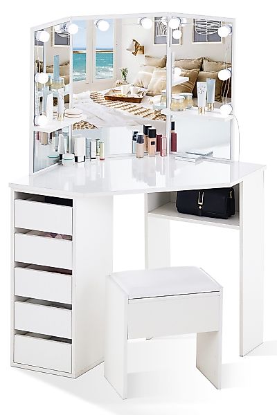 Ofcasa Schminktisch 114x55x140cm Eckschminktisch (3 Pakete), günstig online kaufen