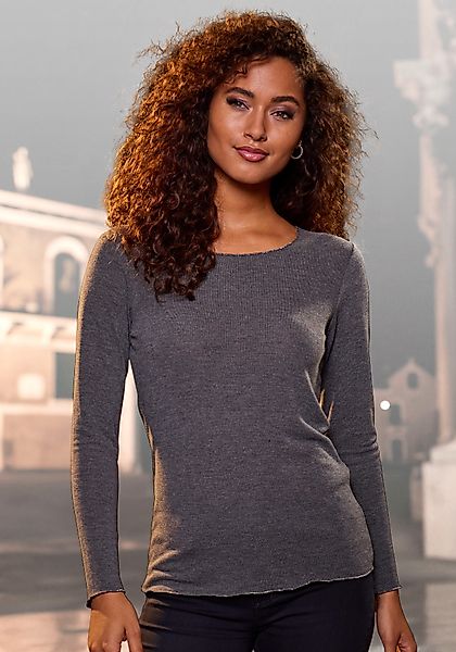 LASCANA Langarmshirt mit feiner Glitzereinfassung aus günstig online kaufen