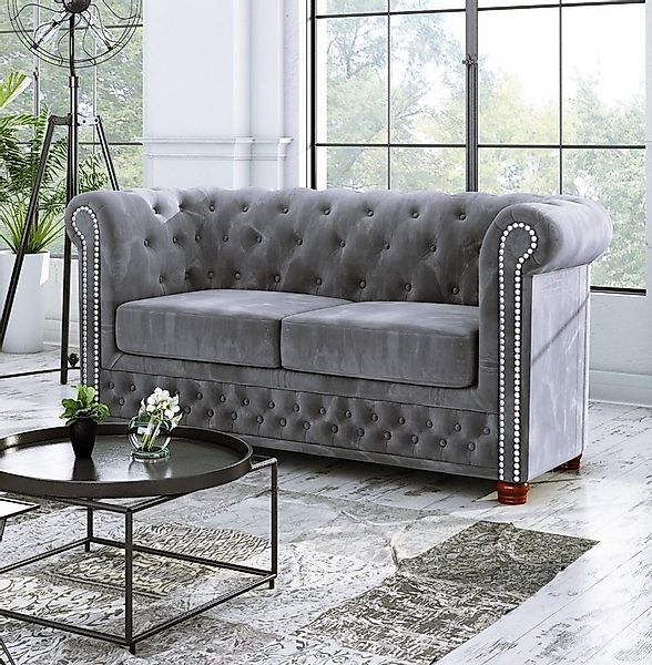 S-Style Möbel Chesterfield-Sofa Leeds, 2-Sitzer aus Samt-Stoff mit Holzfüße günstig online kaufen