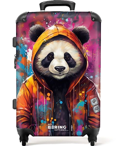 NoBoringSuitcases.com© Hartschalen-Trolley Panda mit orangefarbener Jacke günstig online kaufen