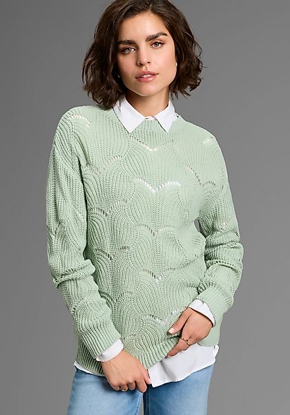 Laura Scott Ajourpullover softer Übergangsstrick mit Rundhals und trendy Lo günstig online kaufen