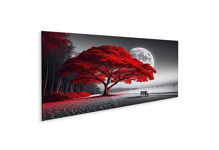 islandburner Leinwandbild Leuchtend Roter Baum an Einem Stillen Strand mit günstig online kaufen