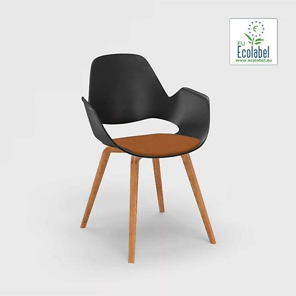 Stuhl mit Armlehne FALK schwarz Eichenfurnier Sitzpolster terrakotta günstig online kaufen