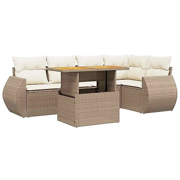 vidaXL 6-Tlg Garten-Sofagarnitur mit Kissen Beige Poly Rattan 3272185 günstig online kaufen