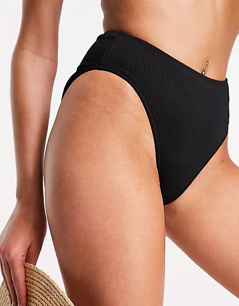 Miss Selfridge – Crinkle-Bikinihose in Schwarz günstig online kaufen